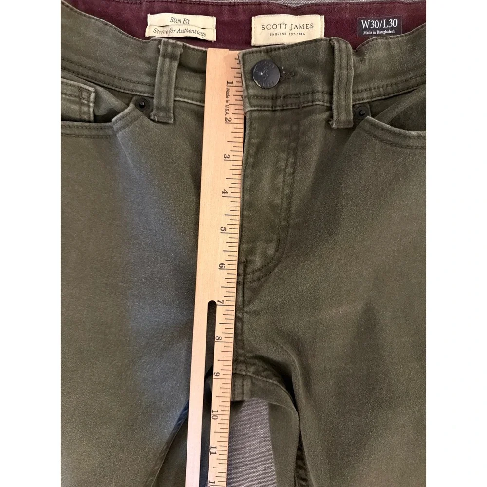Scott James Pants Mens 30x30 Slim Fit Olive Green Stretch Chino Trousers